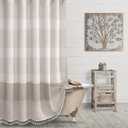 Farmhouse Shower Curtain Taupe Linen Texture Shower Curtains for Bathroom with Striped Tassel 72 X 72 Natural