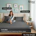 ROYALE LINENS Fitted Sheet with Pillowcases - Queen Fitted Sheets with 2 Pillowcases - 300 Thread Count 100% Organic Cotton - Fits Mattress Up to 18" Deep - Soft & Breathable - Grey (No Flat Sheet)