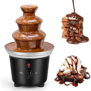 Chocolate Fountain Machine 3 Tiers Electric Melting Machine Chocolate Fountain Mini Stainless Steel Chocolate Fondue Fountain for Parties Melts Chocolate Cheese BBQ Sauce Liqueurs (Black)