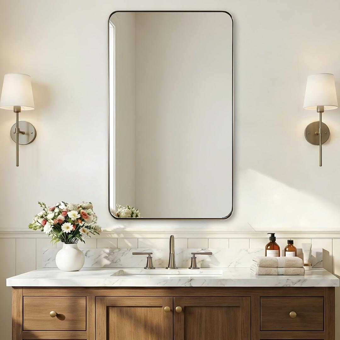 ANDY STAR Brushed Champagne Bronze Mirrors for Bathroom Sink, 24x40 Inch Bathroom Vanity Mirror with Rectangular Metal Frame-Modern Clean Design with Superior Stainless Steel Frame