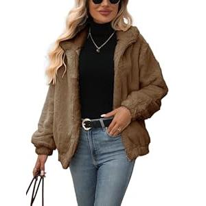 Vipwest Women's Faux Fur Cropped Coat Fall Winter Warm Fleece Jackets Full Zip Sherpa Jacket, Size S