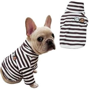 Turtleneck Dog Shirt Cute Doggie Embroidery Super Soft Dog Sweatshirt Stretchy Striped Puppy Pullover for Cats Small Medium Large Dogs (Large, Brown Striped)