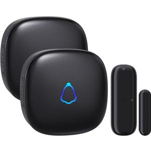 METAK Wireless Door Chime, Door Open Contact Sensor Alarm with 500 FT Range, 58 Chimes and 5 Volume Levels for Business/Store/Home/Office When Entering, 1 Transmitter + 2 Plug-in Receiver (Black)