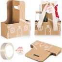 Faccito 24 Set Christmas Teacher Student Gift Cup Drink Carrier with Handle 2 Cup Gingerbread House Kraft Coffee Drink Carrier with Greeting Card and Ribbon Christmas Classroom Gift