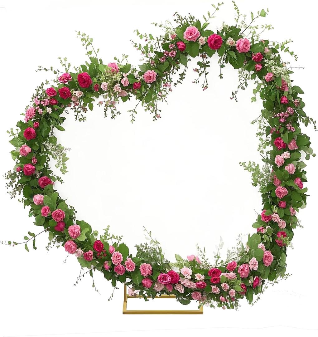 Tilted Heart Shape Wedding Metal Arch Backdrop Gold Flower Balloon Arbors Stand for Wedding Birthday Party, Graduation Decorations and Baby Shower 2x2M