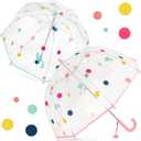 Fabbay 2 Pcs Kids Clear Bubble Umbrella with Easy Grip Curved Handle Transparent Bubble Umbrella for Toddler Girls, Under 6 Years Old