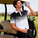 uideazone Mens Golf Shirt Dry Fit Athletic Polo Shirts Moisture Wicking Performance 3D Print Short Sleeve (3X-Large, Black White)