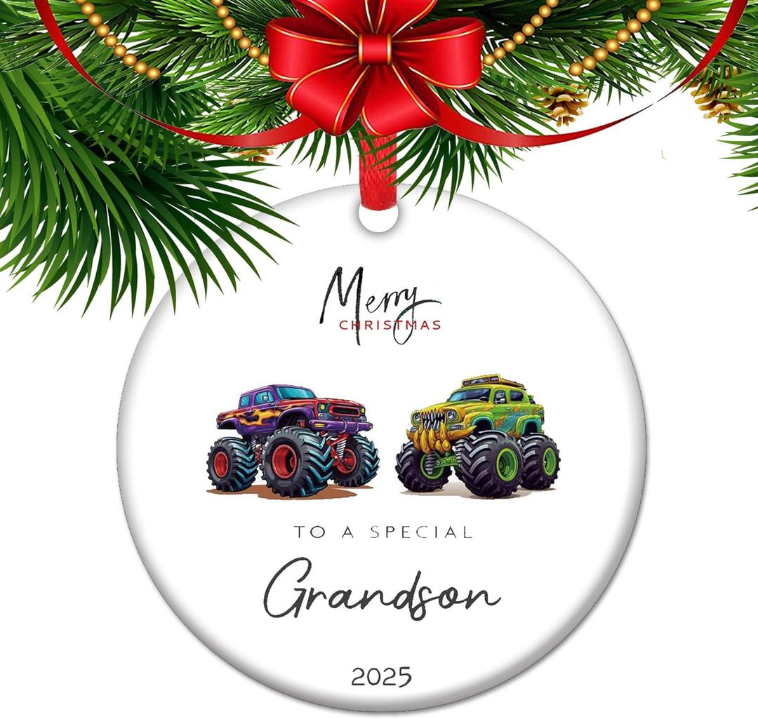 Grandson Christmas Ornament  Toy Car & Gamer Gift, Keepsake for Special Grandson, Car Lover or Video Game Fan Holiday Decor (C14)