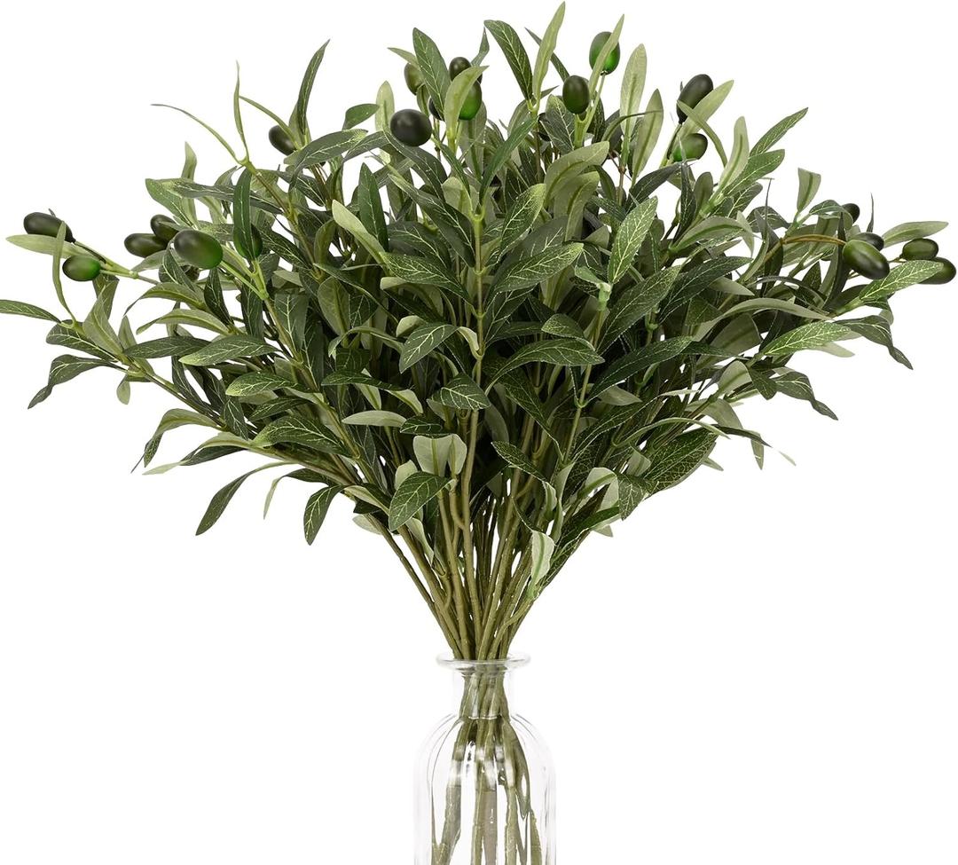 Waipfaru 8 Pcs Faux Greenery Stems, Olive Tree Branches for Vases, Artificial Olive Tree Fake Plants for Centerpieces Floral Arrangements Home Decor, 18 Inch