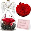 Yamonic Mom Birthday Gifts for Mom, Angel Figurines with Real Rose Gifts for Her Mom Grandma,Preserved Flowers Rose Angel Figurines for Mothers Day Christmas Anniversary Birthday Gifts for Her (Red)