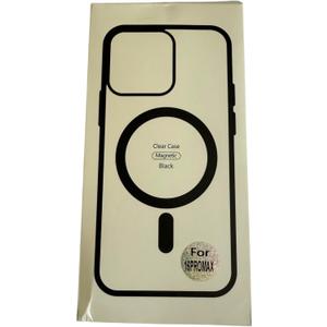 Magnetic Clear Case for iPhone 16 Pro Max, Black Frame with Ring Holder