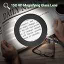 15X Real Glass Lens Magnifying Glass with Light – 3 Color Modes & Adjustable Brightness, Hands-Free Magnifier with Metal Base & Clamp for Crafts, Repair, Reading, Sewing, Painting & Close Work