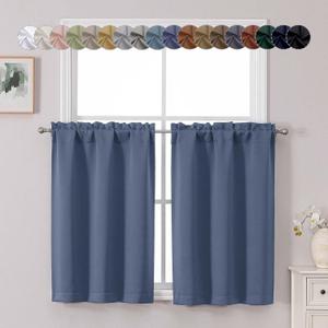 Chyhomenyc Denim Blue Short Blackout Curtains 36 Inch Length, Small Kitchen Curtain Tier Rod Pocket Half Window Curtains for Bathroom Basement Cabinet Camper RV Bunk, 2 PCS, Each 30" Wx36 L