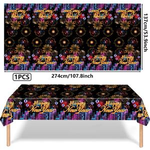 A Happy New Year Plastic Tablecloth Design A Waterproof Disposable Party Dining Table Cover Decor 107.87X53.94 Inches