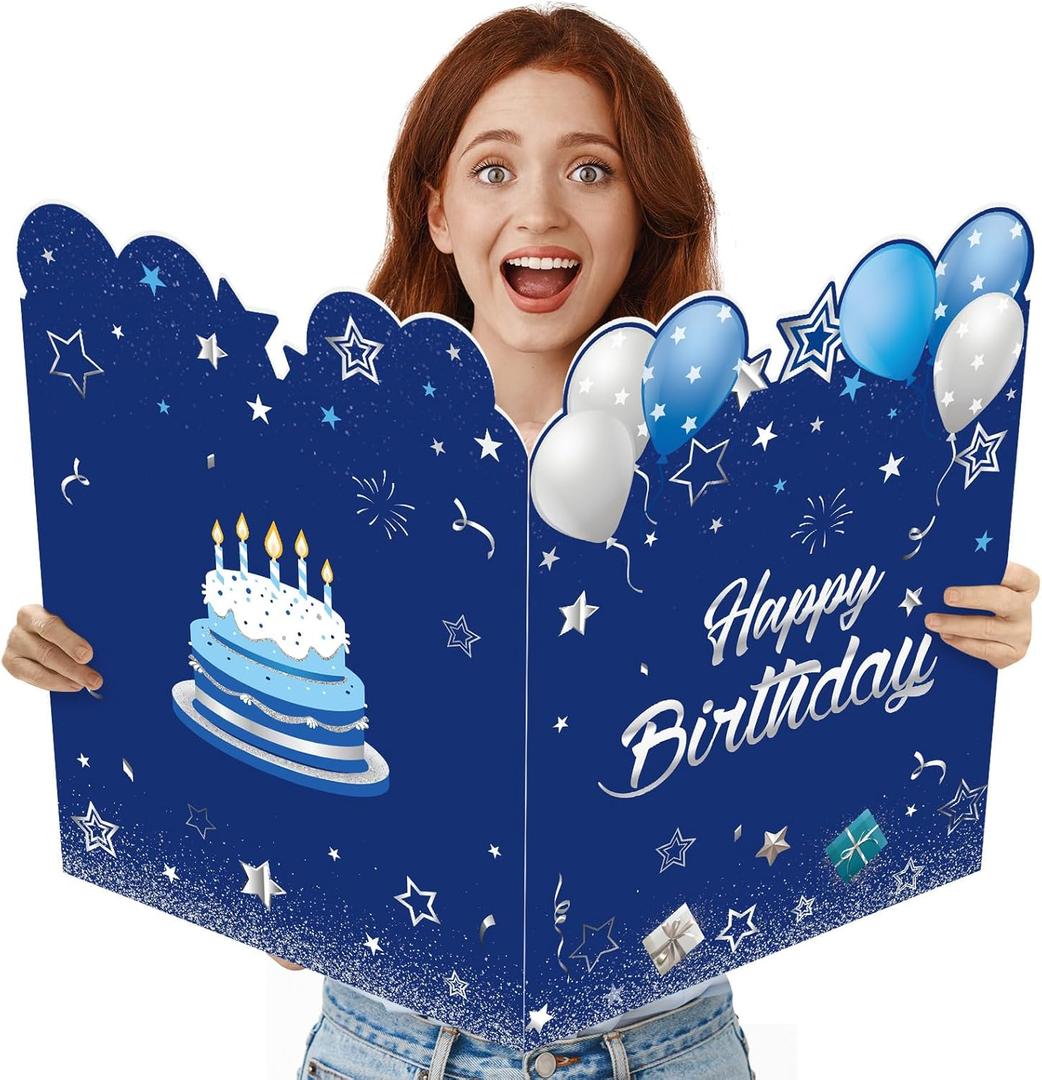 Capoda Jumbo Birthday Card 25 x 16 Inch Giant Guest Book Blue Boy Extra Large Happy Birthday Greeting Card Decorations Gifts for Party Supplies