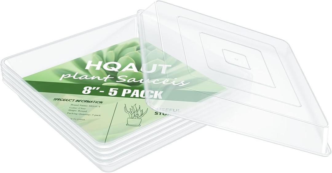 HQAUT Square Clear Plant Saucers 16/14/12/10/8/6/4 Inch, 5 Pack Plant Pot Trays, Durable Plastic Water Catcher Trays for Planter Pots, Flower Plant Drip Trays for Indoor & Outdoor Plants