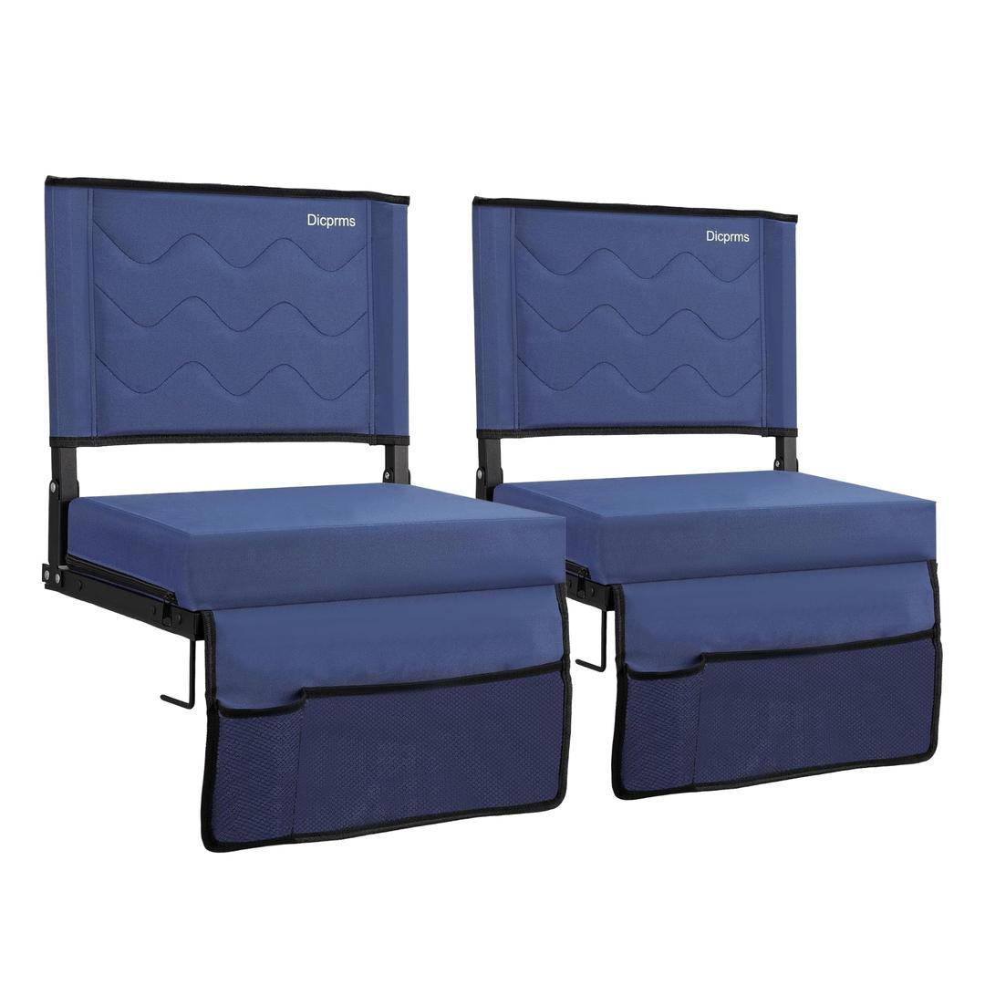 Dicprms Stadium Seats for Bleachers with Back Support,Bleacher Chairs with Back and Cushion,Portable Stadium Seats,Thick Padded Folding Chair,Comfort for Sports Events, Navy Blue 2pcs