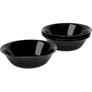 14 OZ (16 OZ MAX) Black Opal Glass Cereal Bowl Set of 4, 6.5 inch Dishwasher & Microwave Safe Round Bowls for Soup, Salad and Rice