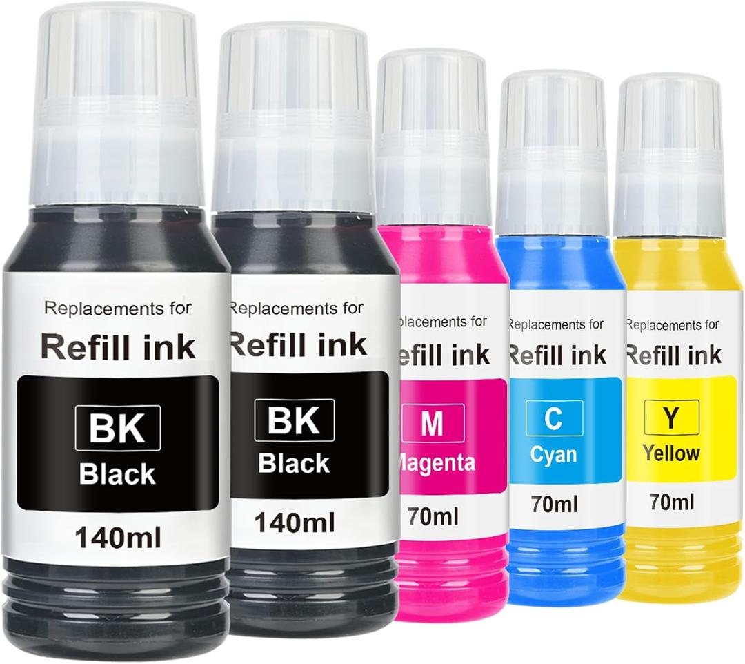 Replacement for Epson 502 Ink Refill Bottles Remanufactured for Ink for EcoTank ET-3850 ET-2850 ET-4850 ET-15000 ET-3760 Printer (5 Bottles, 2BK,CMY)