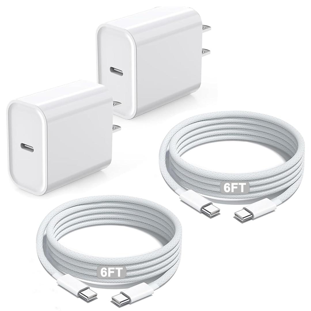 iPhone 17 16 Charger Fast Charging,Apple iPhone USB C Fast Charger Block,2Pack 6FT Type C USB C to C Woven Cable Cord for iPhone 17/17 Pro Max/17 Pro/Air/16 Pro Max/16 Pro/15 Pro Max,iPad Pro/Air/Mini