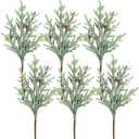 Winlyn 6 Pack Frosted Artificial Cypress Pine Stems Snowy Glittered Pine Spray with Mini Pinecones for Christmas Holiday Greens Seasonal Floral Arrangement Centerpiece Winter Wedding Dcor 13.8" Tall