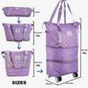 Expandable foldable duffel bag suitcase, detachable rolling wheels,carry-on large duffel bag,luggage bag,suit gym,camping,travel or business trip,Gift for wife and parents-Checkerboard(PURPLE)