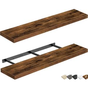 QEEIG Floating Shelves for Wall 35.4" Long - Wall Mounted Shelf Bathroom Kitchen Living Room Bedroom Farmhouse Home Decor Display Bookshelf Large 35.4 x 9.3 inch Set of 2, Rustic Brown (008-90BN)