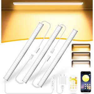 Daymeet Dimmable 12 Inch Ultra Thin Under Cabinet Lighting, Under Cabinet Lights Plug in, Multi-Color Super Bright LED Lights Bar Under Counter Lights Indoor for Kitchen, Shelf, Closet, Desk (3 Pack) (Multi-white(remote/app control))