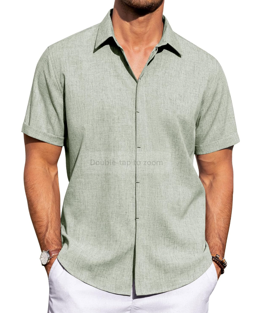 J.VER Men's Linen Shirts Casual Short Sleeve Button Down Shirt Beach Summer Vacation Holiday Wedding Cotton Tops S Size