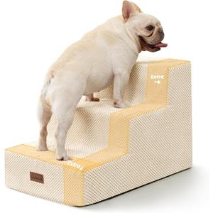Dog Stairs for Small Dogs & Cats, 3-Step Extra Wide Non-Slip Pet Steps for Couch Sofa and Chair, Beige, 15.7" H