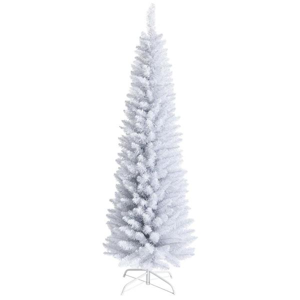 6 ft Unlit Slim Pencil Artificial Christmas Tree with Metal Stand White