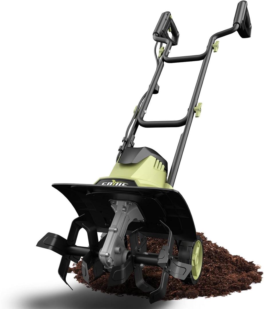 SOYUS 14 Inch Electric Tiller Cultivator 12 Amp Corded Tiller for Gardening, Garden Tiller with Folding Handle, 4 Steel Tines Wheeled Rototiller for Lawn Yard Soil Tilling