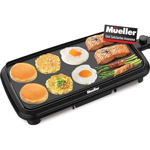 Mueller HealthyBites Electric Griddle, Eco Nonstick 20 Inch Griddle Grill Teflon-free, 10 Eggs at Once, Cool-Touch Handles and Slide-Out Drip Tray, for Breakfast Pancakes, Burgers, Eggs