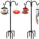 FEED GARDEN Heavy Duty Shepherds Hook 2 Pack 63" Double Hooks Adjustable (47/63") - Metal 5-Prong Base, 12lb Capacity - Easy Assembly Bird Feeder Pole for Hanging Planters, Lanterns, Wind Chimes