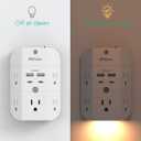 Surge Protector Outlet Extender - with Night Light, 5-Outlet Splitter and 4 USB Ports (2 USB C Charger), Multi Plug Outlet for Home, Dorm Room Essentials