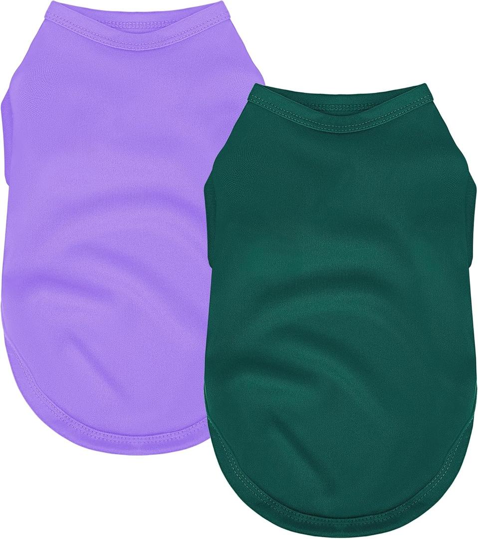 2 Pack Solid Color Dog Shirts - Lightweight, Quick Dry, Breathable Pet T-Shirts for Small to Large Dogs - Stretchy, Durable, Ideal for All Seasons and Holidays.Green Purple, S