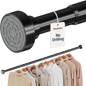 Closet Rod, No Drill Closet Rod for Hanging Clothes, 17-69in,Black