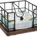 Napkin Holder Flat for Table, Modern Farmhouse Metal Napkin Holder with Weighted Arm, Cocktail Kitchen Bathroom Napkin Dispenser Black