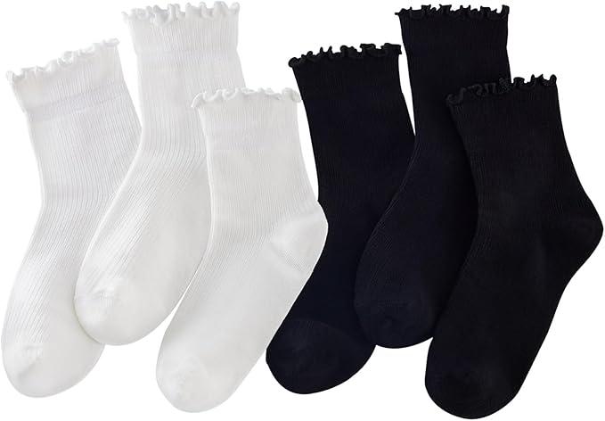 Women's Ruffle Ankle Socks (6-Pairs), Cotton Blend Comfortable Soft & Breathable, Cute Frilly Ankle Socks -Size 5-9