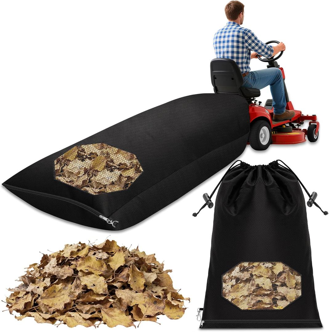 Anti-Tear Large Lawn Tractor Leaf Bag, Waterproof Grass Catcher Bag with Tarp, Double-Stitched Leaf Grass Collection Bagger with Side Zipper and Mesh for Fast Leaf Collection (78.7 x 51.1 inch)