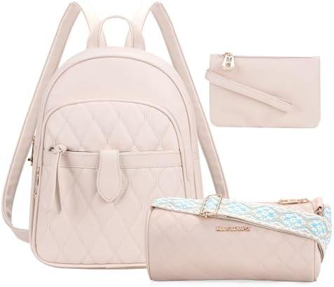 Montana West 3Pcs Anti Theft Backpack Purse for Women Small Quilted Backpack Set