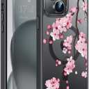 Goodon for iPhone 15 Plus Case with Privacy Screen Protector, Compatible with Magsafe, Shockproof Translucent Matte Cover - Cute Floral Design Phone Case for Women and Girls - Blooming Cherry