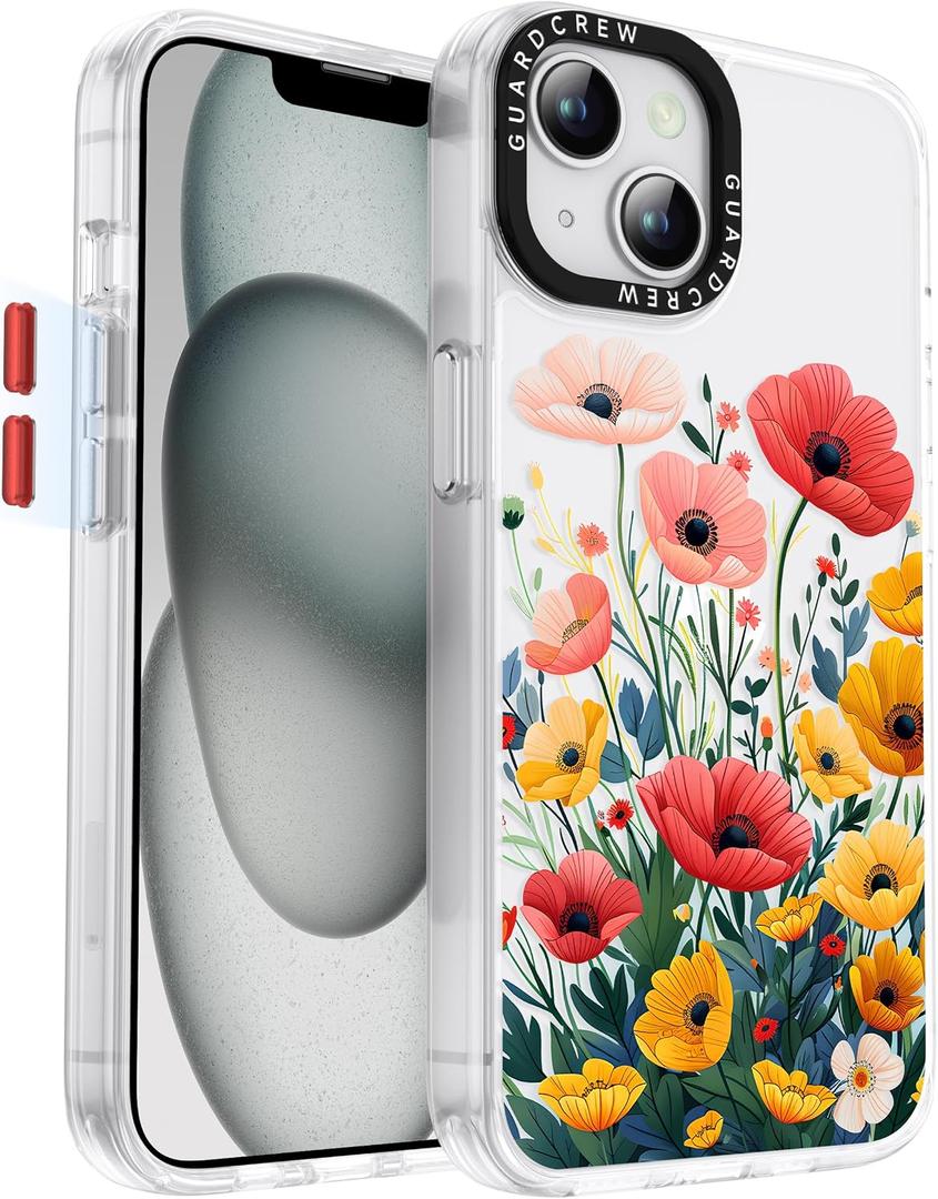 for iPhone 14 Case, [Floral Garden] Cool Aesthetic Pattern for Women, [11FT Military-Grade Drop Tested] Slim Crystal Clear Shockproof TPU Bumper Phone Cover, 6.1"
