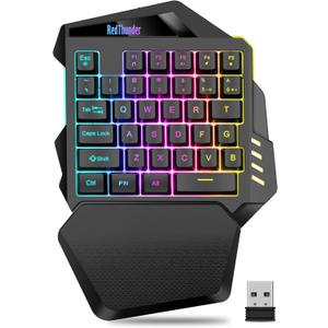 RedThunder Wireless One-Handed Gaming Keyboard, 2.4Ghz RGB Backlit Mini Gaming Keypad, Rechargeable 2000mAh Battery for PC Gamer