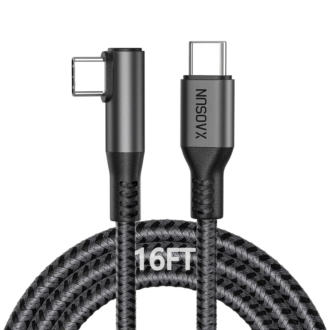 XAOSUN 240W USB C to USB C Cable - 16FT Right Angle C to C Cable Fast Charging, USBC to USBC Charger Cord Type C for iPhone 17 16 15 Pro Max Plus, MacBook, Samsung Galaxy S23 & More