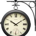 AcuRite 9-Inch Indoor/Outdoor Double-Sided Hanging Clock with 360-Degree Spin Functionality, Iron Metal Frame, Glass Lens, Quartz Crystal Movement, Weatherproof and Premium Thermometer (75140M),Black