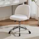 Home Office Chair with Quiet Wheels - Armless Vanity Chair Vanity Stool, 360 Swivel Height Adjustable White