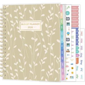 SUNEE 2026 Budget Planner - Deluxe Monthly Budget Book from JAN 2026 - DEC 2026, Bill Organizer with 12-Pockets, Expense Tracker Notebook B5 Size (8" x 10"), Finance Planner with Stickers, Sage Vine