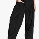 TARSE Women’s Corduroy Pants Baggy Wide Leg Pants Casual Elastic Waisted Palazzo Harem Pants with Pockets M