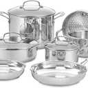 Cuisinart Chefs Classic 11-Piece Stainless Steel Pots and Pans Set, Cookware Set Compatible with Induction, Electric, Gas Cooktops, Aluminum Core for Even Heat, Cool Grip Handles, Dishwasher Safe